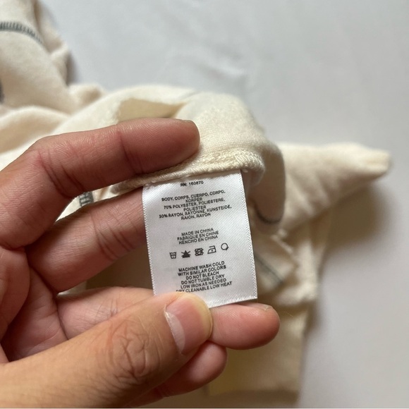 CANAPÉ cream ivory terry cloth knit contrast stitch fray raw hem boxy sweater - Picture 6 of 6